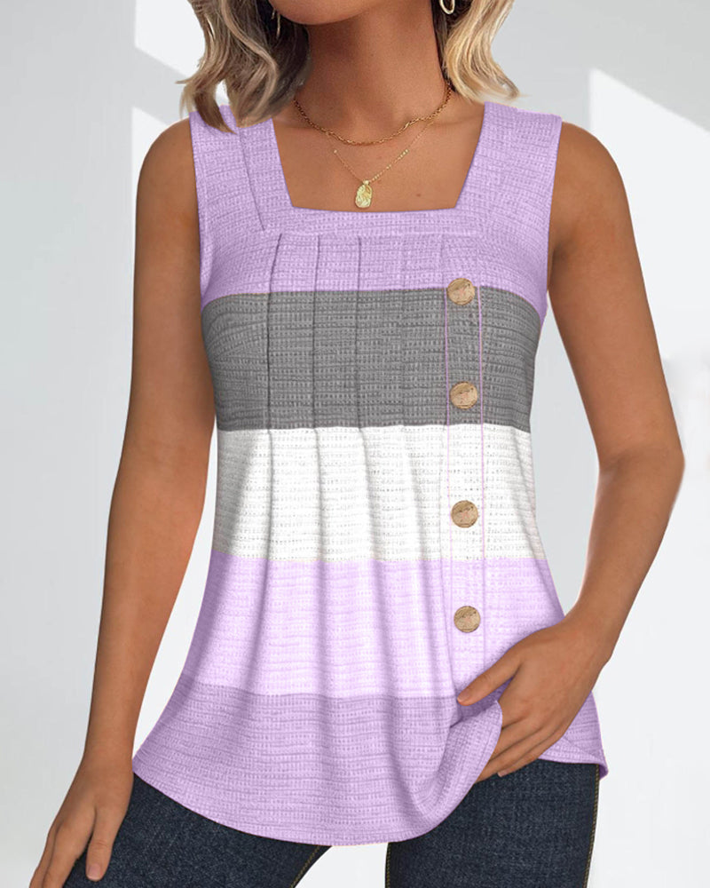 Stilla | Stribet tanktop med knapper og plisseringer