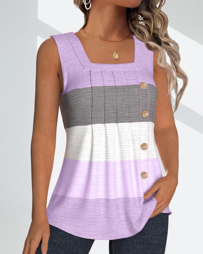 Stilla | Stribet tanktop med knapper og plisseringer