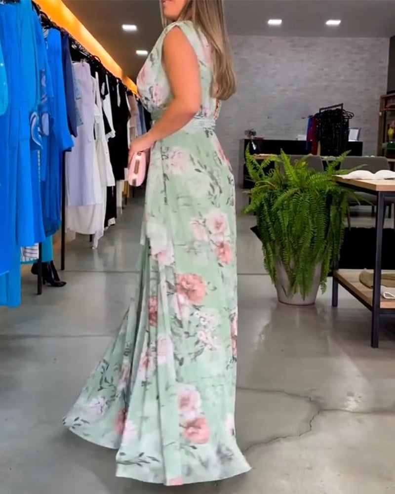 Stilla | Elegant ærmeløs V-hals kjole med blomstermønster