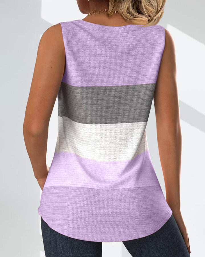 Stilla | Stribet tanktop med knapper og plisseringer
