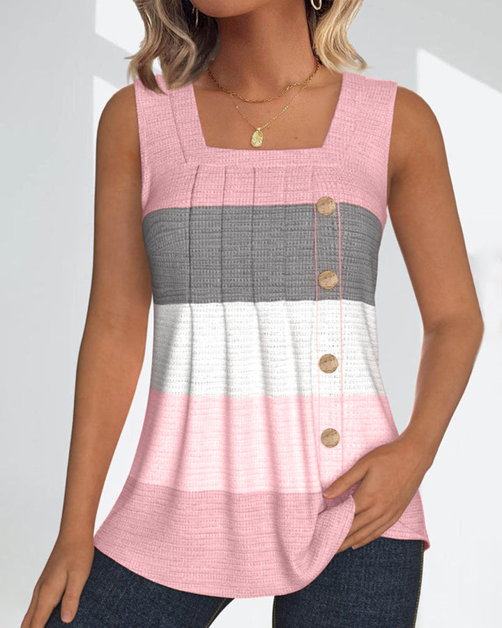 Stilla | Stribet tanktop med knapper og plisseringer