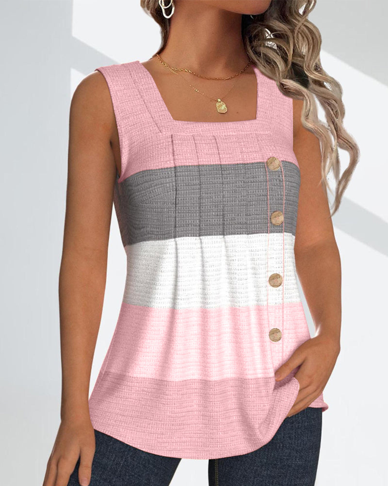 Stilla | Stribet tanktop med knapper og plisseringer