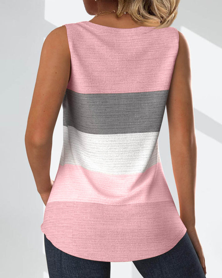 Stilla | Stribet tanktop med knapper og plisseringer