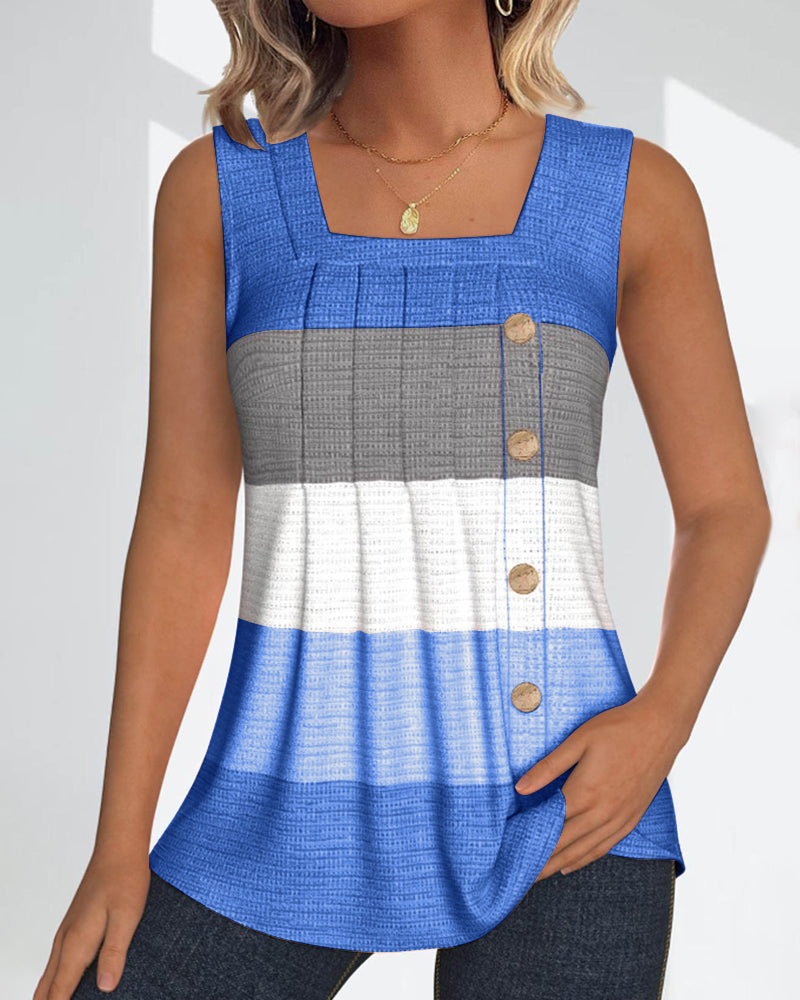 Stilla | Stribet tanktop med knapper og plisseringer