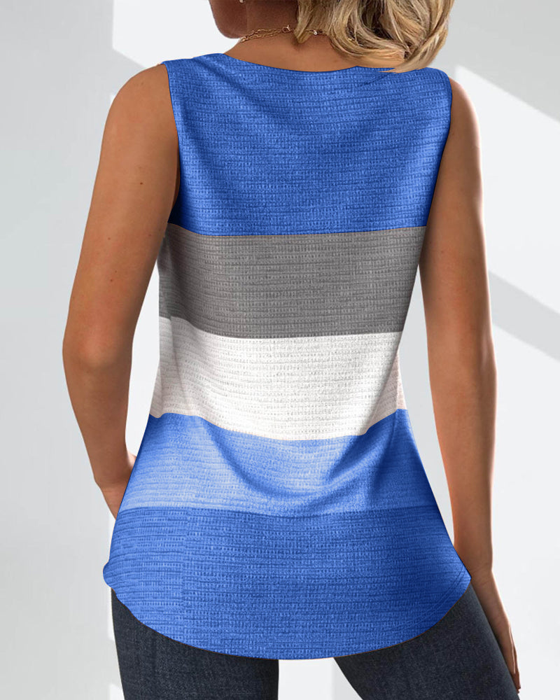 Stilla | Stribet tanktop med knapper og plisseringer