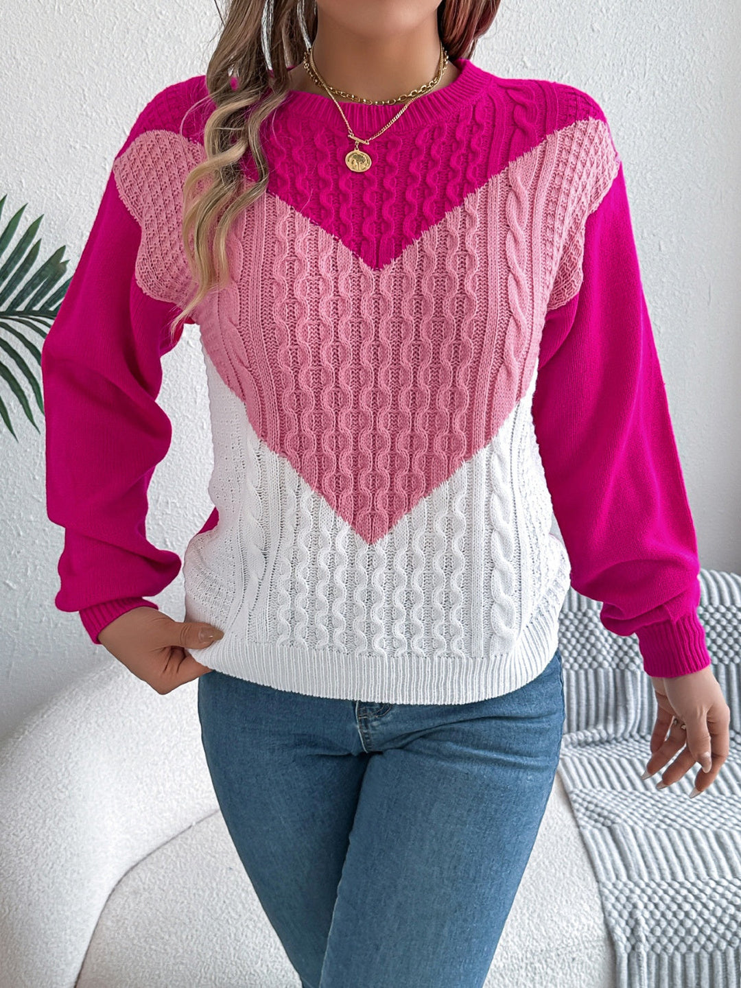 Stilla | Pullover med kontrasterende lange ærmer og rund hals