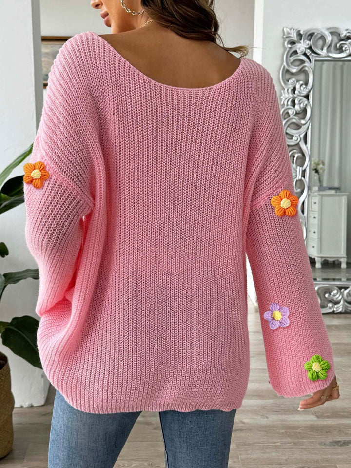 Stilla | Pullover med Floralt Rundhalsetuia og Lange Ærmer