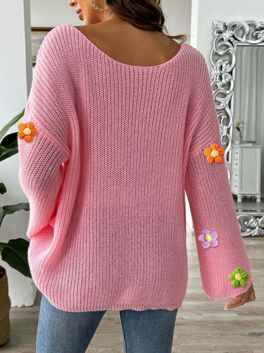 Stilla | Pullover med Floralt Rundhalsetuia og Lange Ærmer