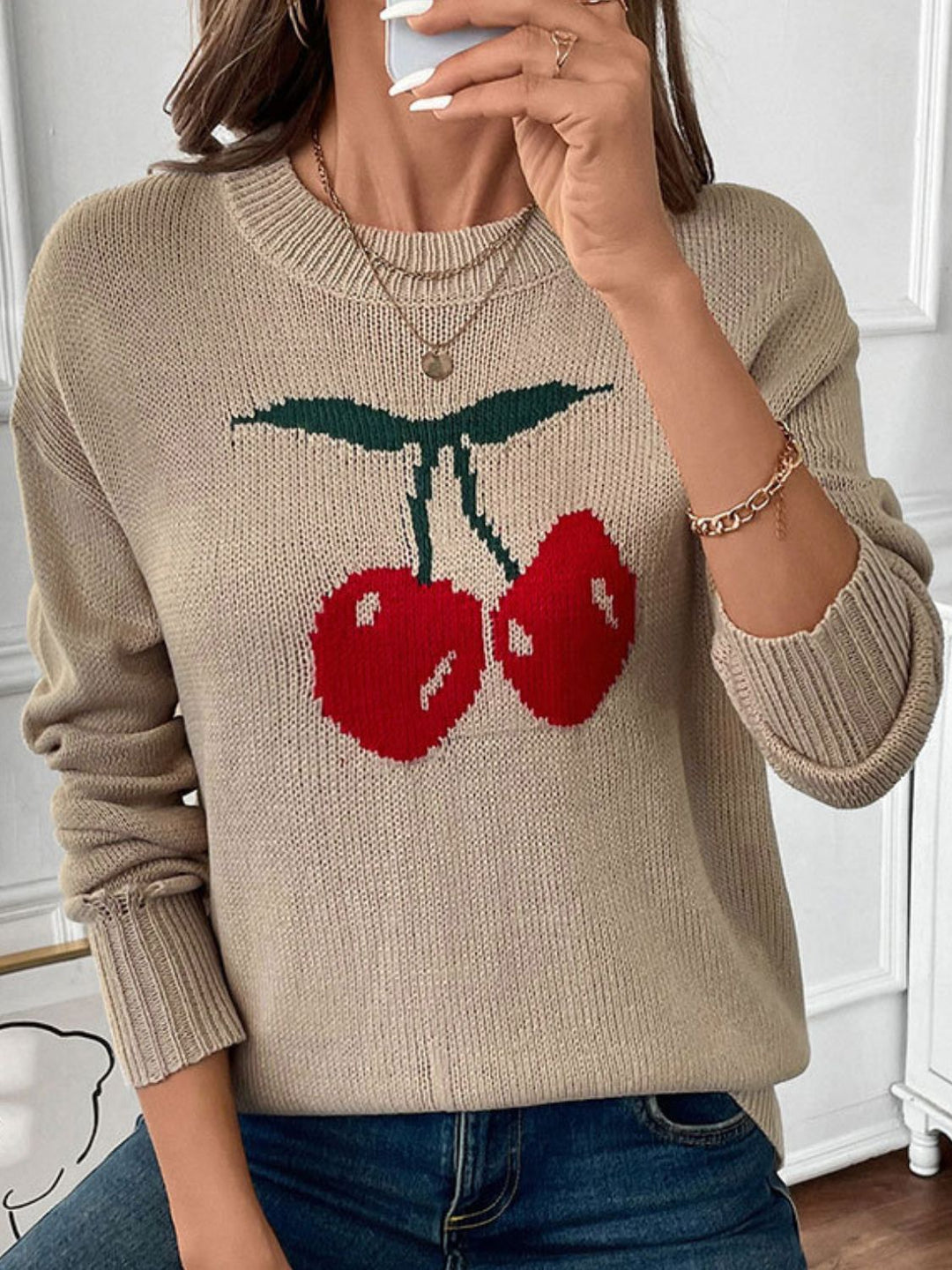 Stilla | Pullover med lange ærmer og rund halsudskæring Perfee Cherry