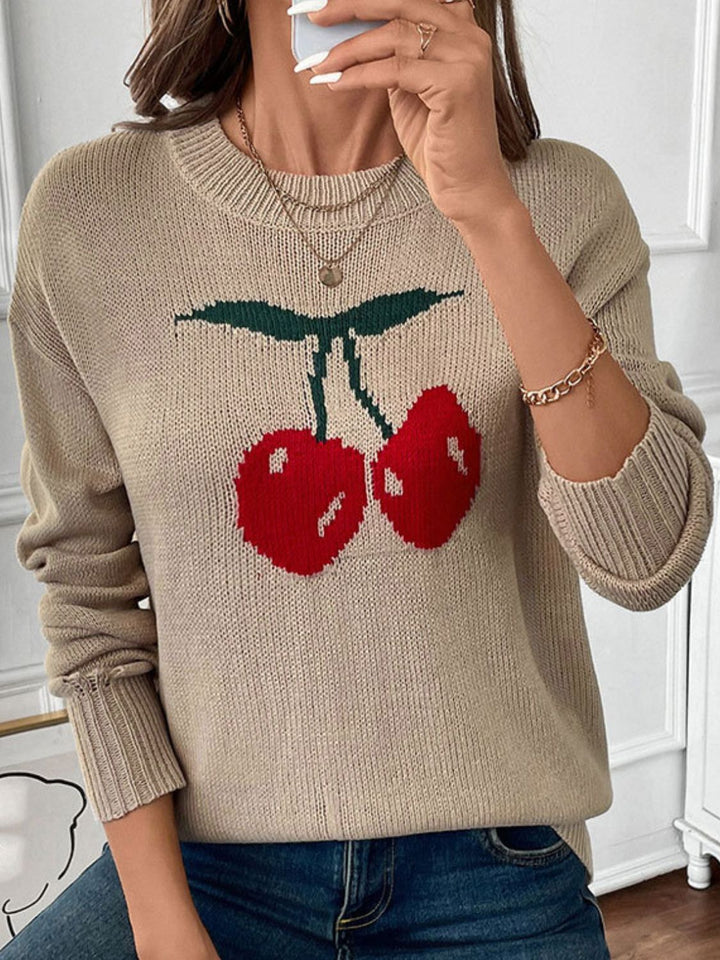 Stilla | Pullover med lange ærmer og rund halsudskæring Perfee Cherry