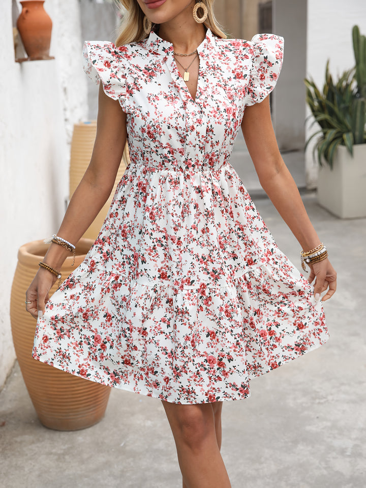Stilla | Sommerkjole A-Line Med Blomsterprint, Volang Bund Og Flutterærmer