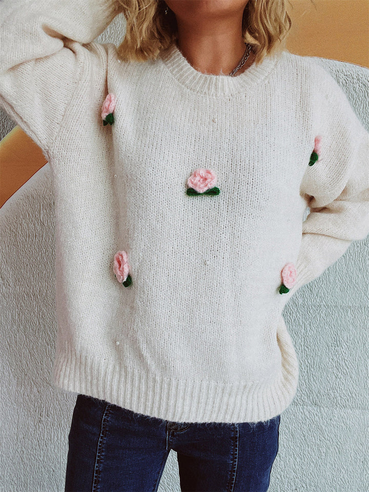 Stilla | Pullover med lange ærmer og rund blomsterudskæring