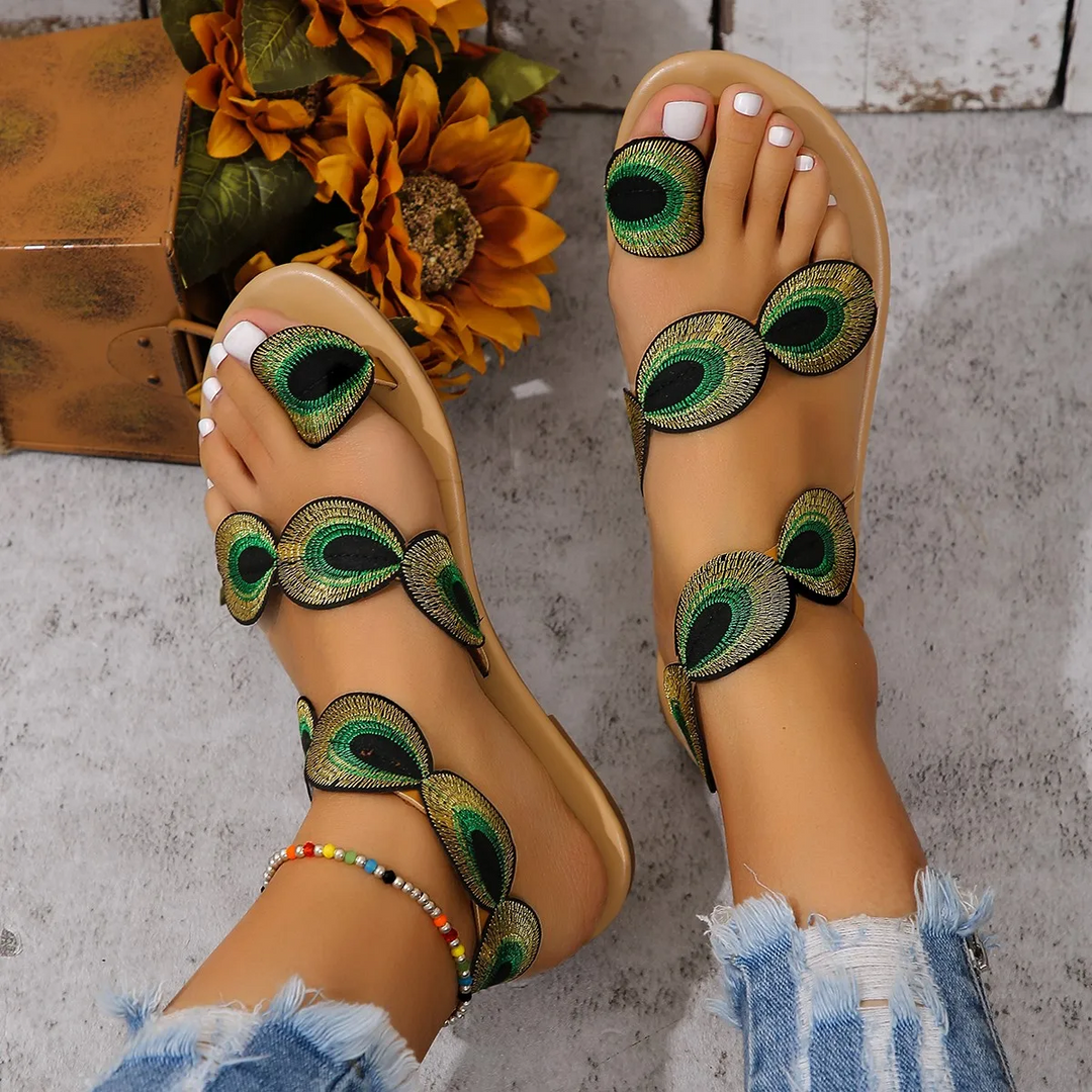 Stilla | Gule Broderede Künstige Blomster Sandaler