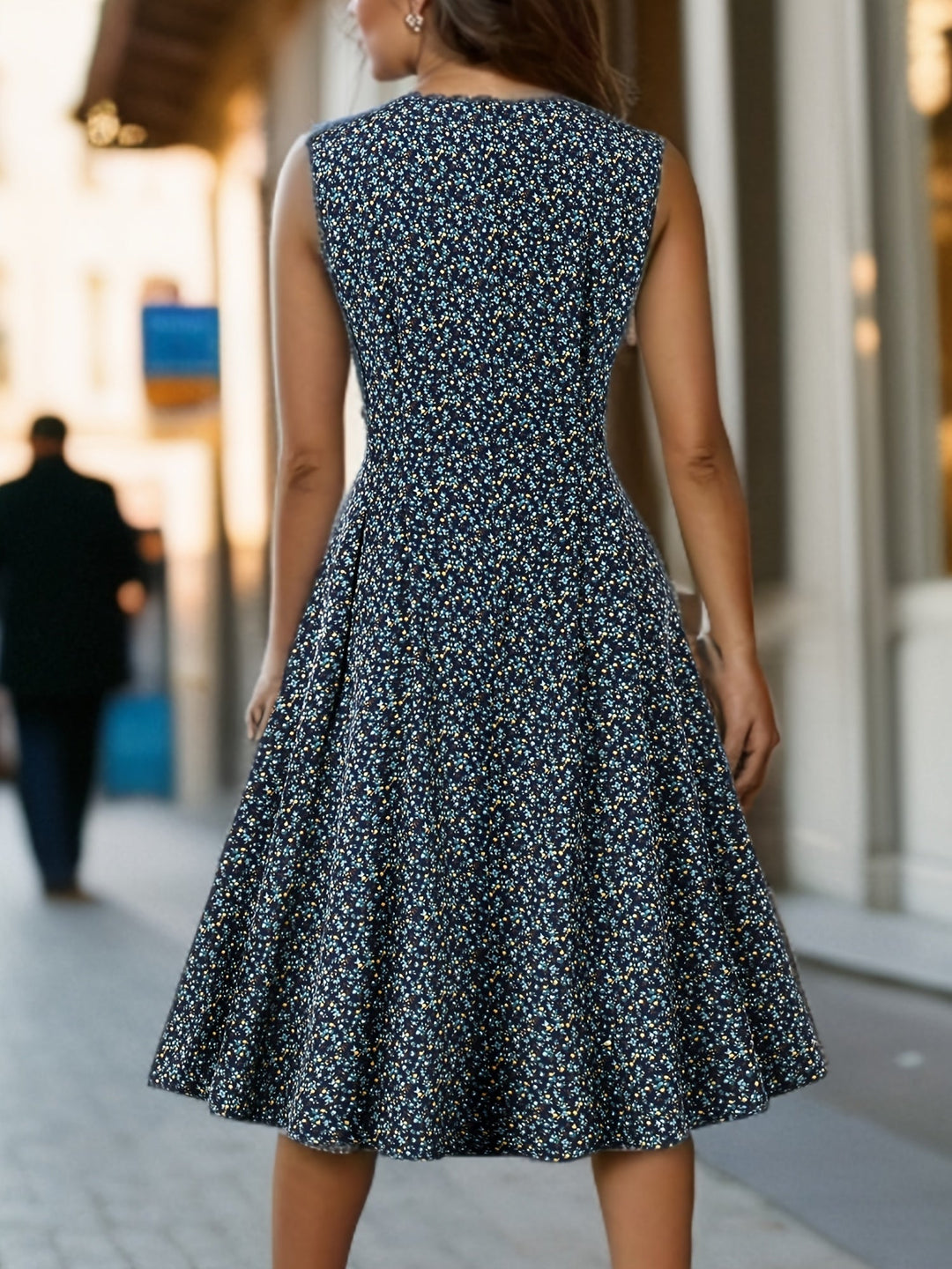 Stilla | Elegant Sommerkjole Midi Kjole Uden Ærmer A-Linie Med Blomstermønster