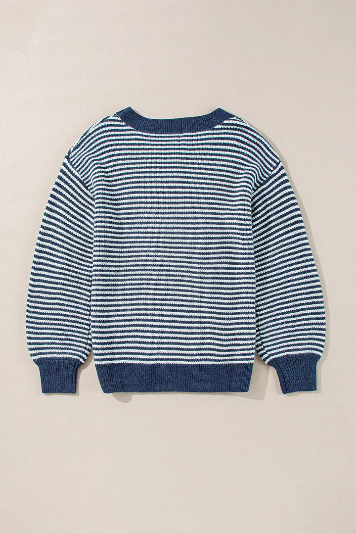 Stilla | Stribet Pullover Med Rund Halsudskæring og Faldende Skuldre