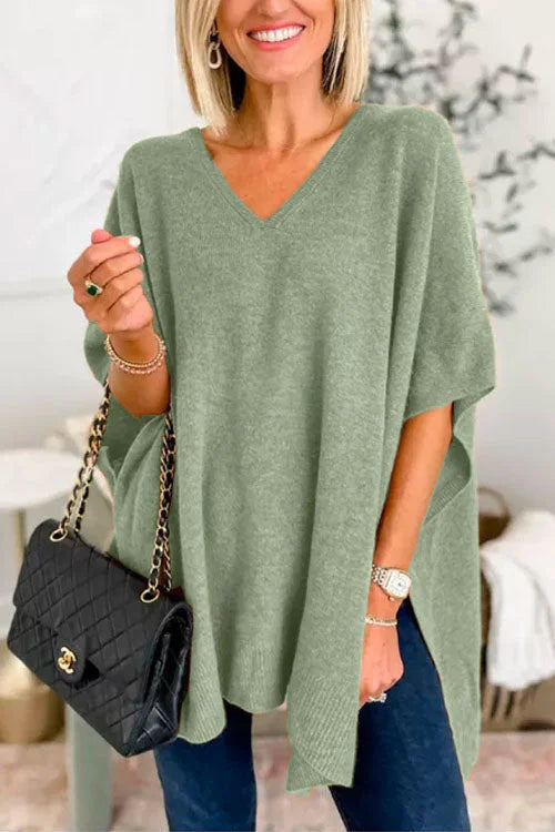 Stilla | Poncho Pullover Uni Med V-udskæring, Generøs og Elegant Snit