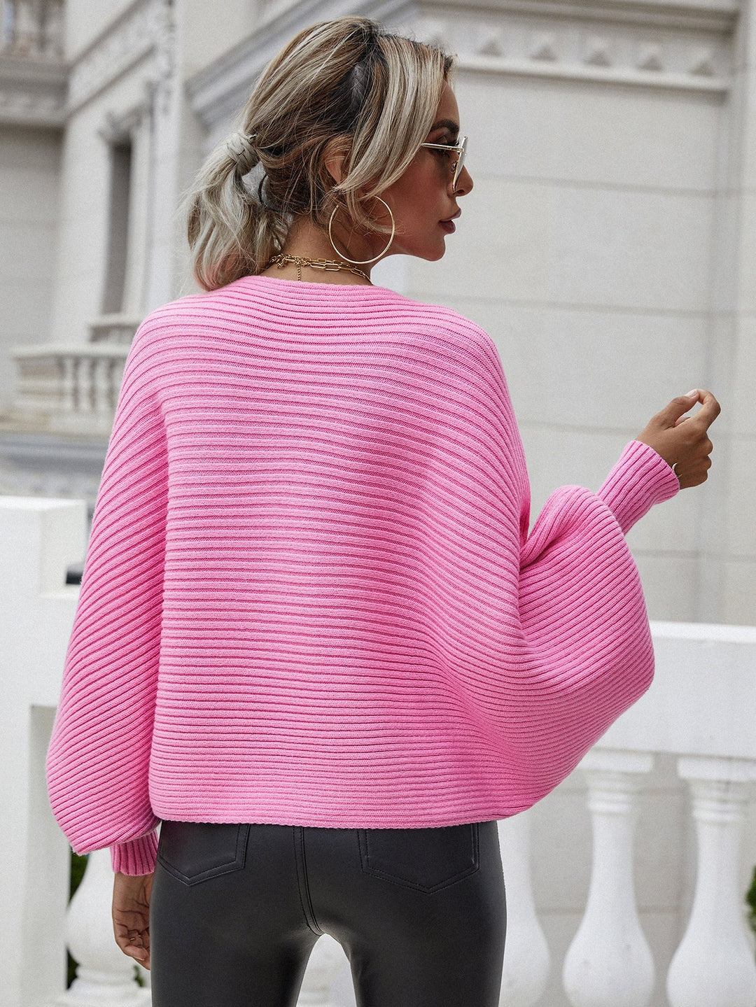 Stilla | Lige, Vandret Stribet, Ribbet Sweater Med Flagermusærmer