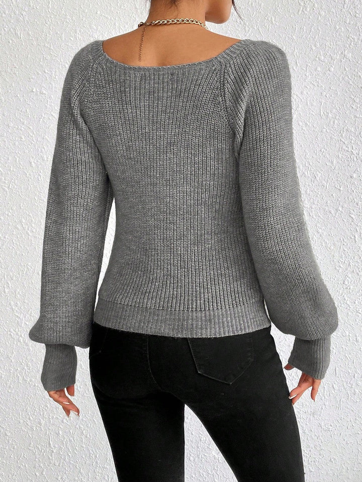 Stilla | Grå, Ensfarvet Sweater Med Firkantet Udsnit