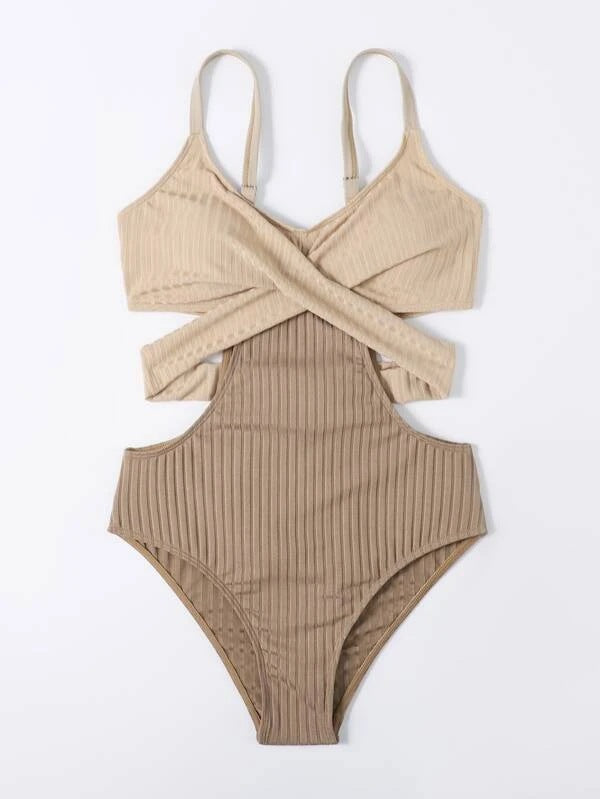 Stilla | Beige Badebukser Med Krydsede Talje