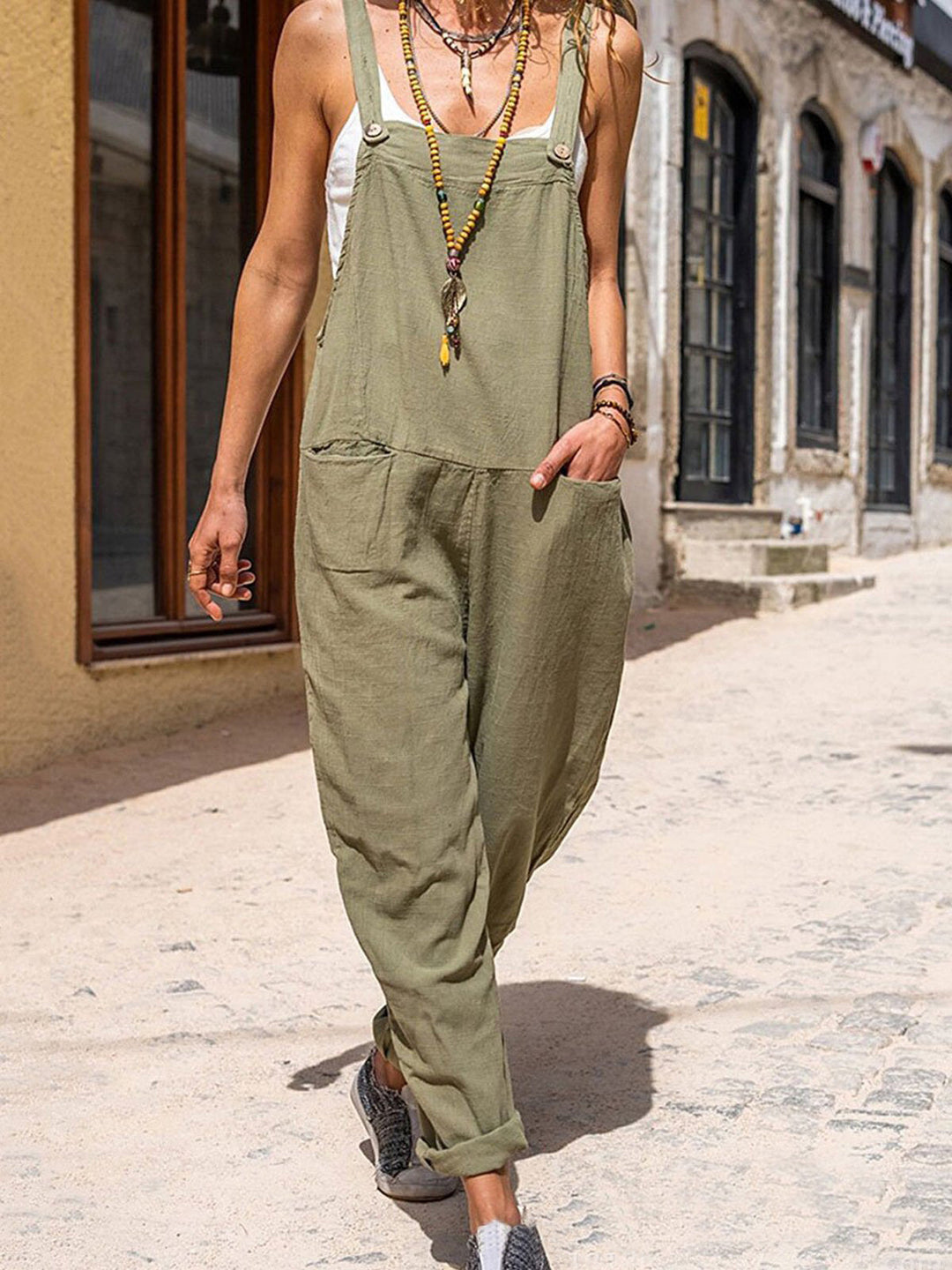 Stilla | Kvinders Jumpsuits Løse Åbne Ryg Uden Ærmer Lomme Jumpsuit