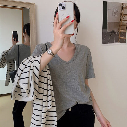 Dame Basic Korte Ærmer T-Shirt Løs Slim Fit