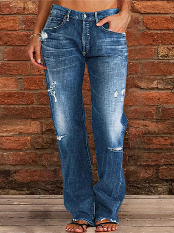 Stilla | Damejeans Stretch Revnet Vasket Afslappet Straight Jeans