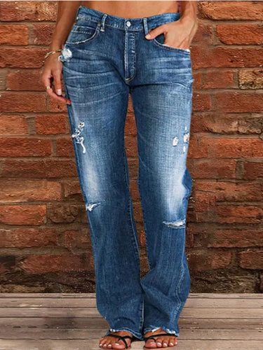 Stilla | Damejeans Stretch Revnet Vasket Afslappet Straight Jeans