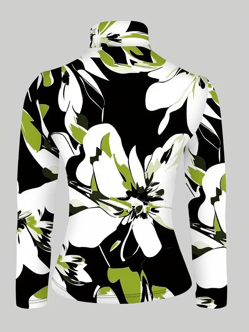 Stilla | Elegant Top Med Ståkrave Og Floral Tryk