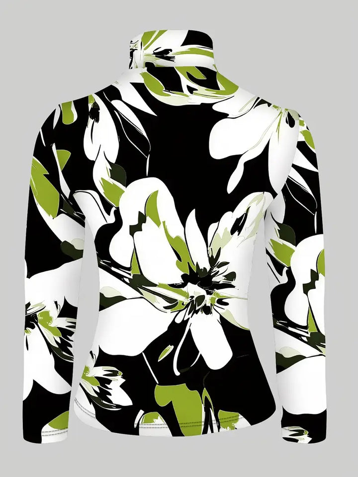Stilla | Elegant Top Med Ståkrave Og Floral Tryk