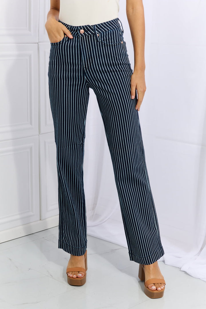 Stilla | Blue Cassidy Full Size Høj Talje Tummy Control Stribede Lige Jeans