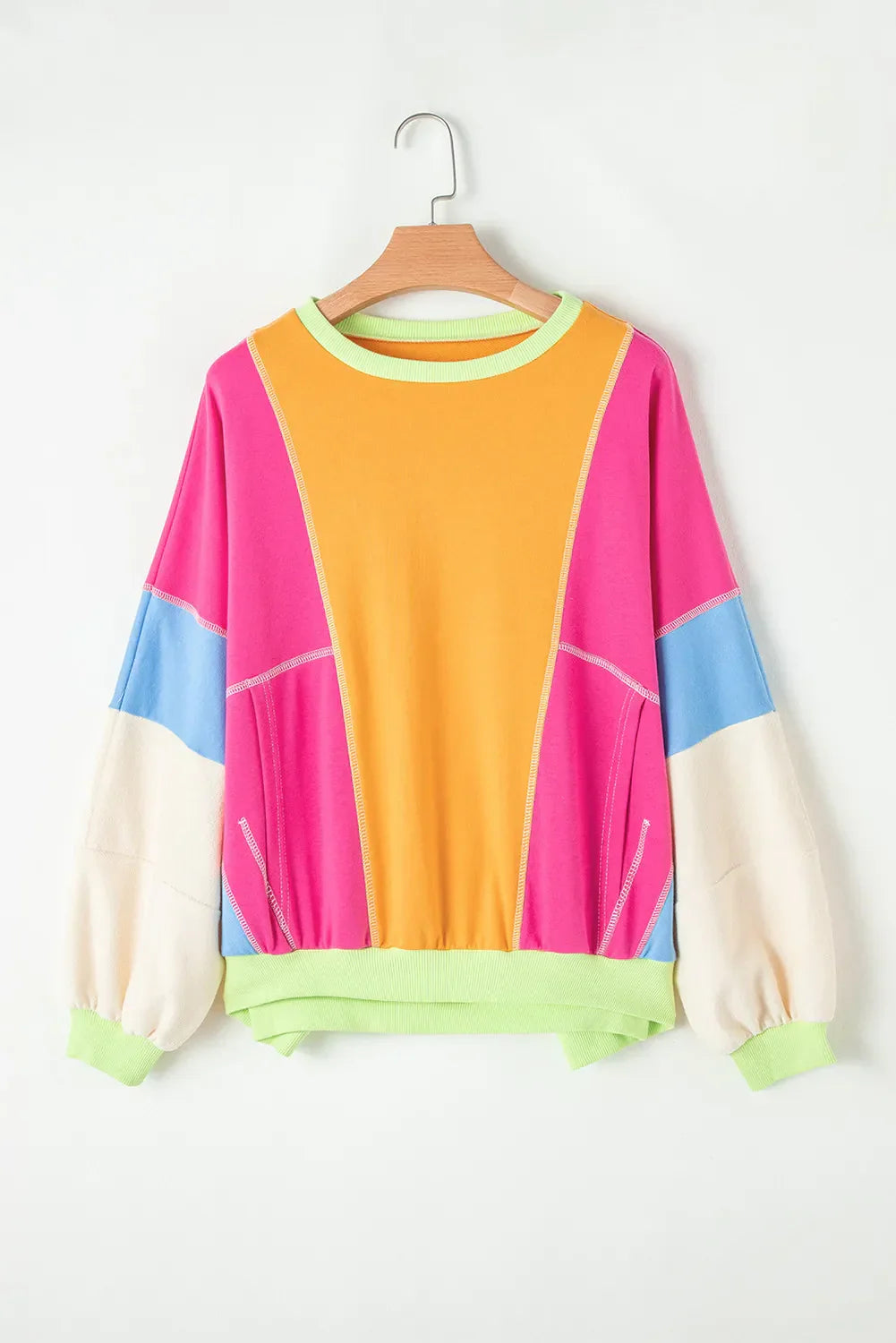 Stilla | Langærmet T-shirt med rund halsudskæring og farveblokeringer