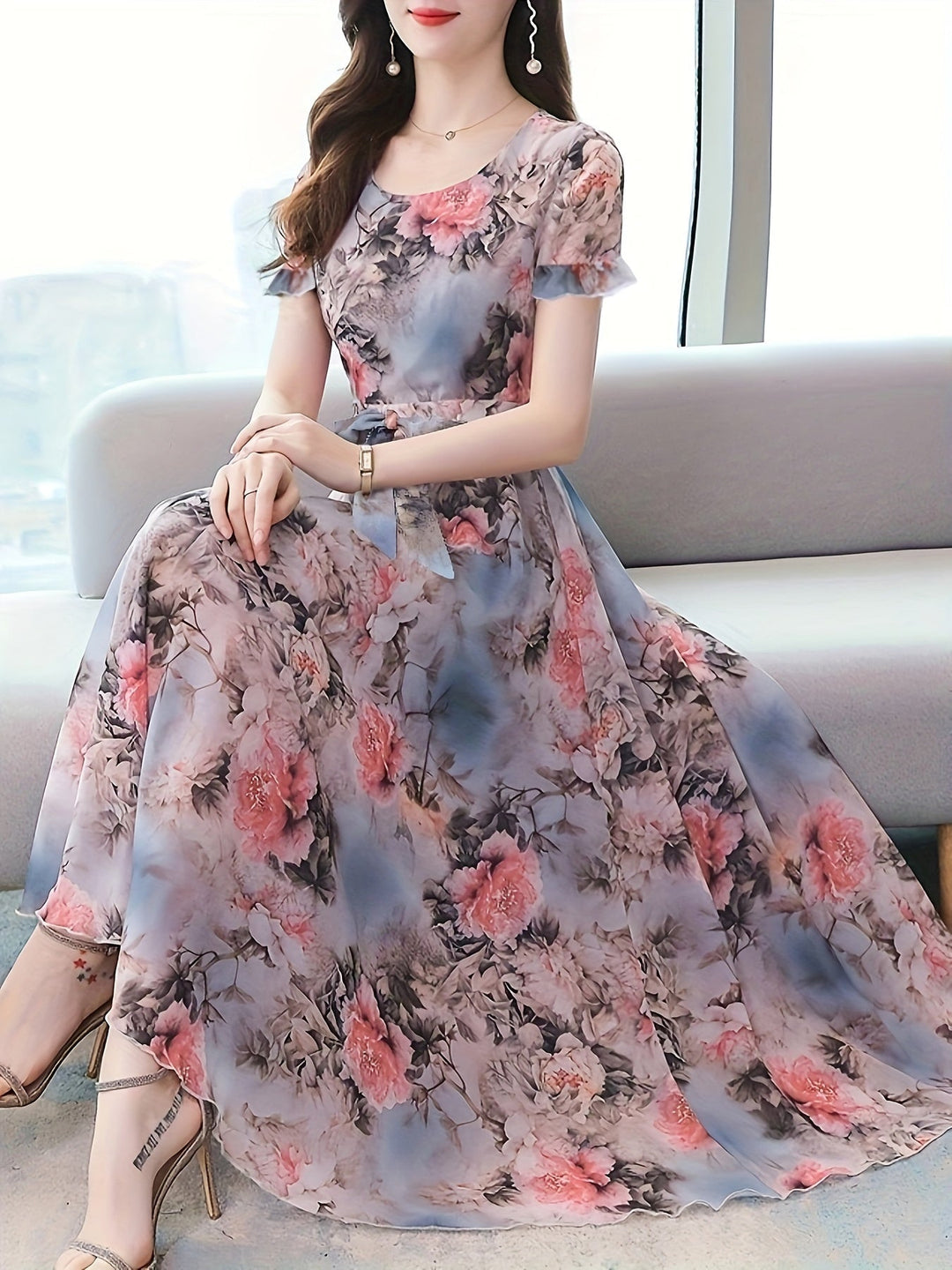 Stilla | Let It Go Chiffon Kjole Med Pæonblomster