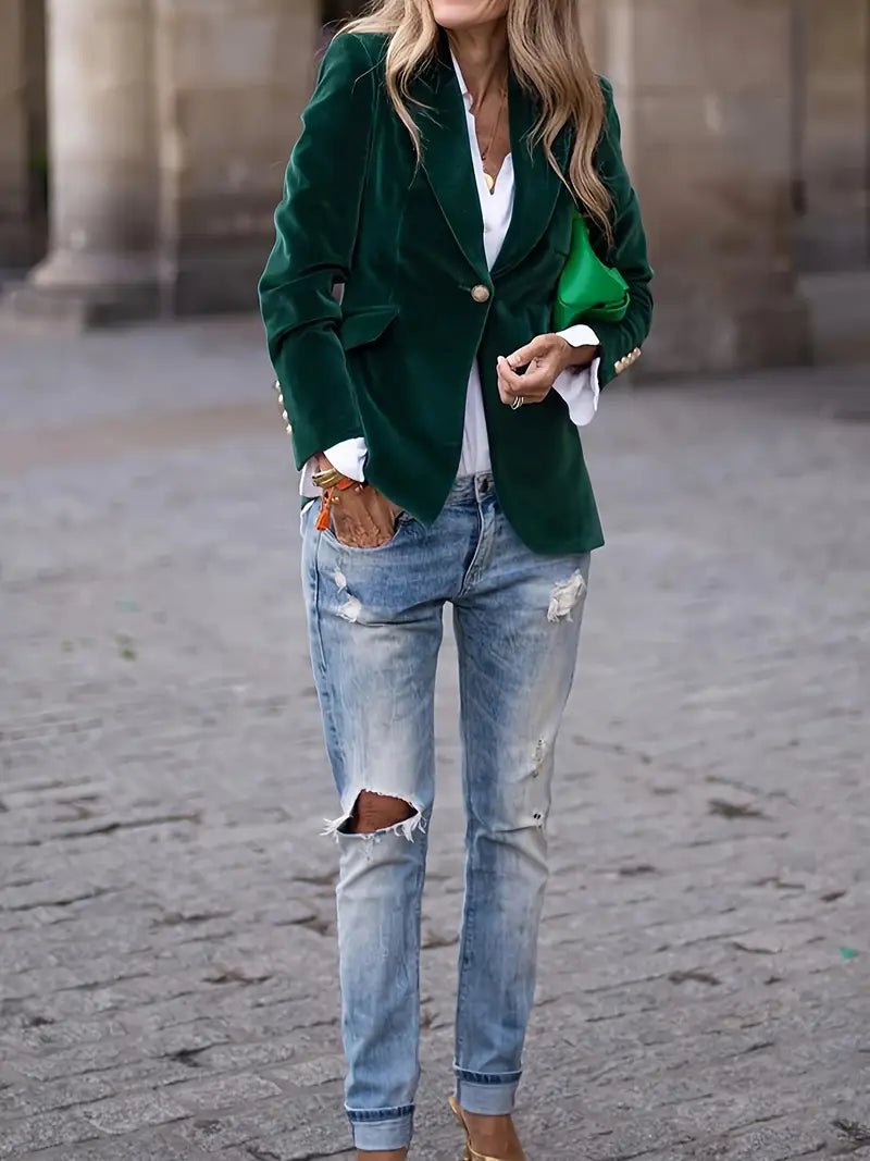Stilla | Elegant Blazer Damer I Velour med Tailored Skæring