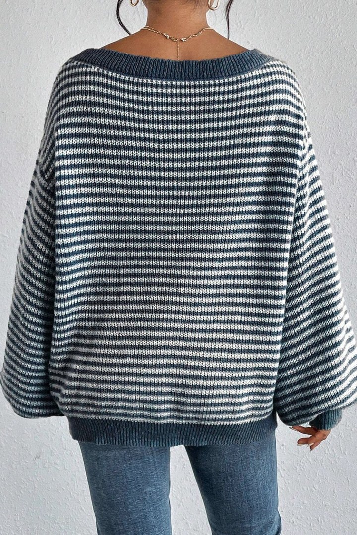 Stilla | Stribet Pullover Med Lange Ærmer og Båd Udsnit