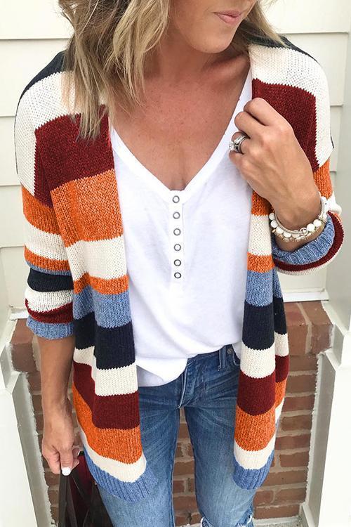 Stilla | Cardigan Blød Pullover Med Regnbue Striber