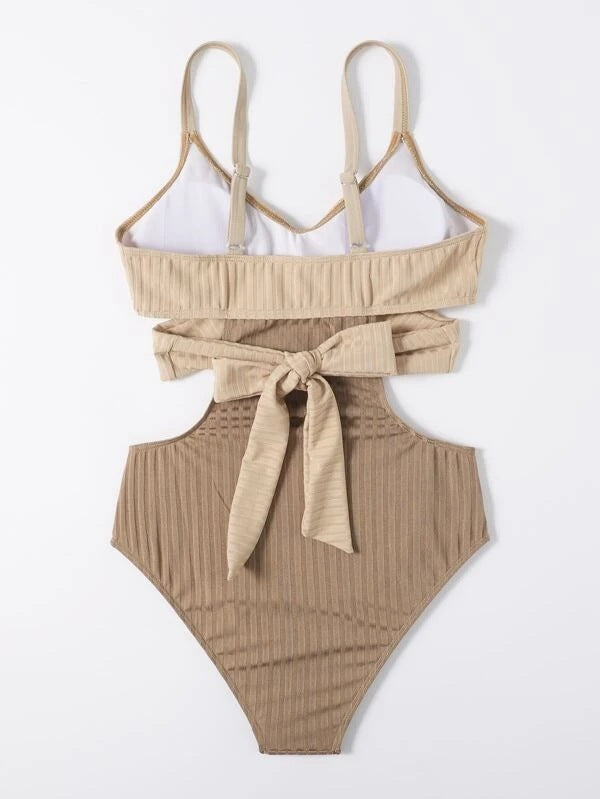 Stilla | Beige Badedragt Med Krydsede Snit