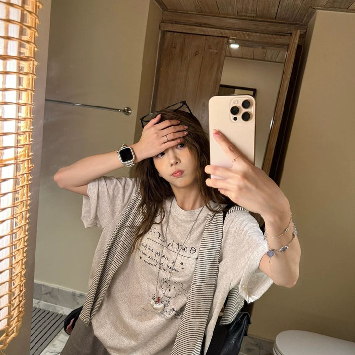 Dame Basic Kortærmet T-Shirt Løs Grå
