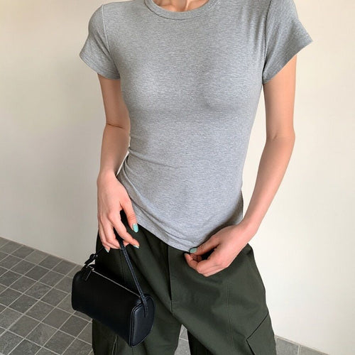 Dame Kortærmet Rundhals T-shirt Slim Fit Grå