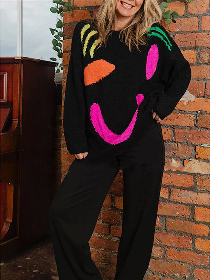 Stilla | Strikket Oversize Snit Lang Abstrakt Intarsia Mønster
