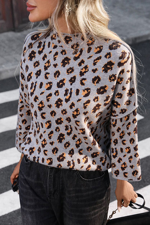 Stilla | Strikpullover med leopardmønster og løs rullekrave