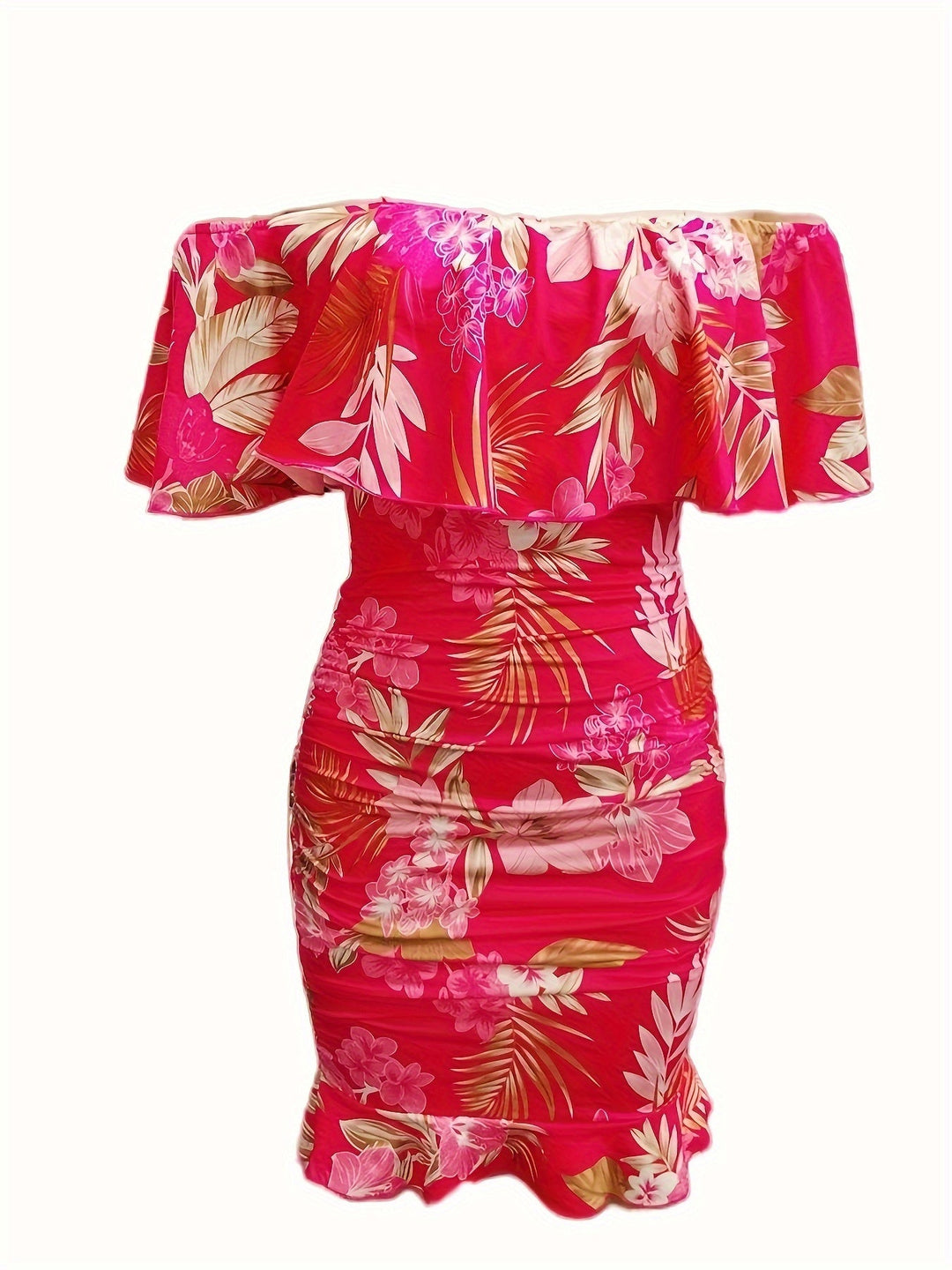 Stilla | Shoulder Kjole Med Blomster Sexy Bodycon Med Rynkninger Til Forår Og Sommer
