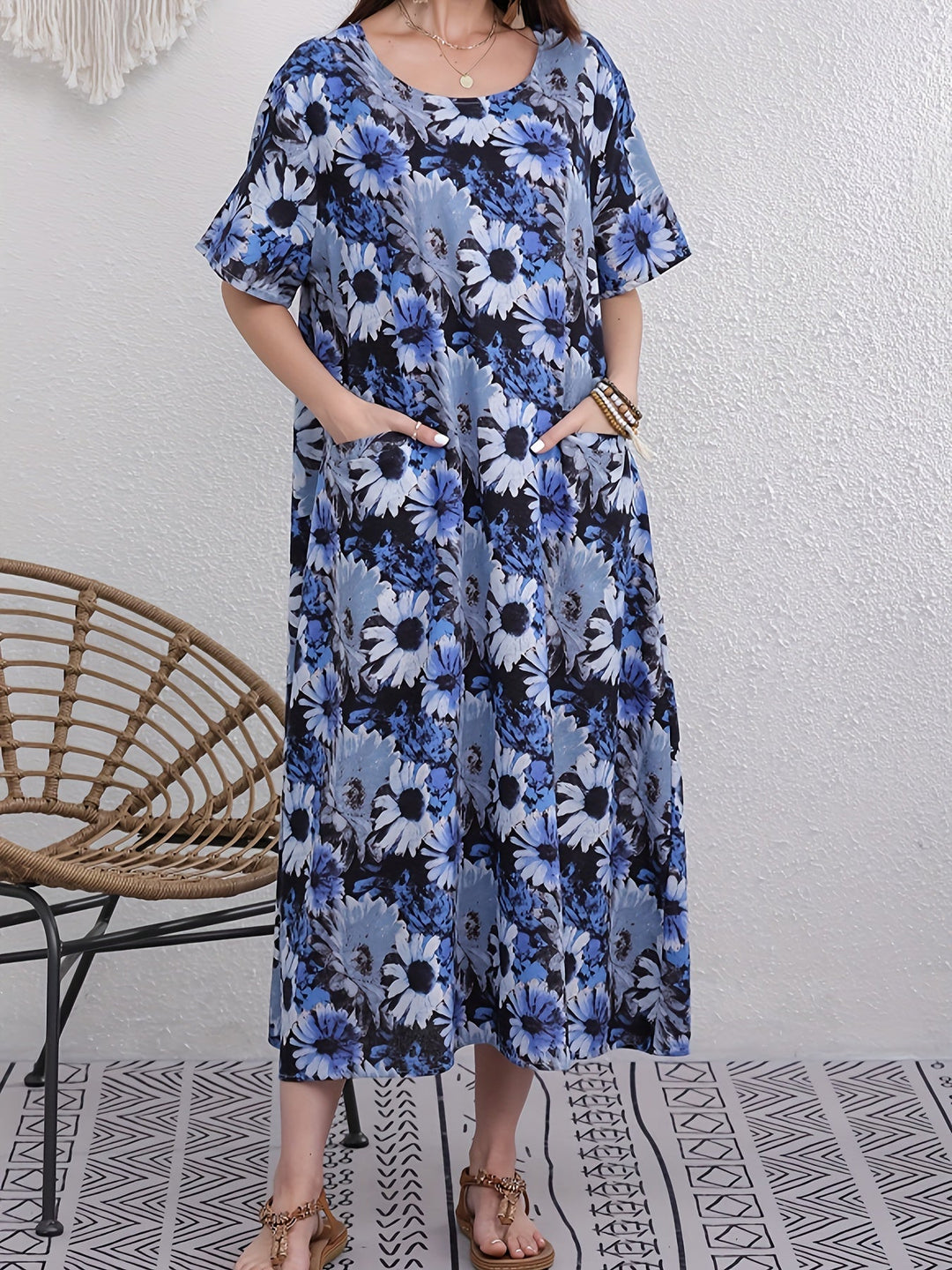 Stilla | Linnekjole Boho Stil Med Blomsterprint