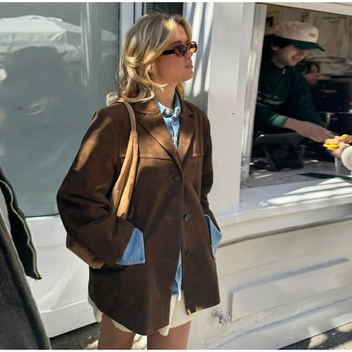 Stilla | Retro Kunstlæder Blazer - Stilfuld Vintage Jakke til Hverdag Og Kontor