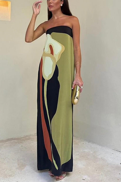 Stilla | Abstrakt Strapless Maxi Kjole