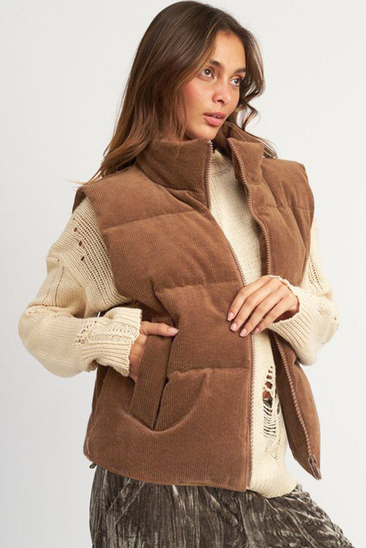 Stilla | Gilet Damer Quilted Cordstof Med Lynlås