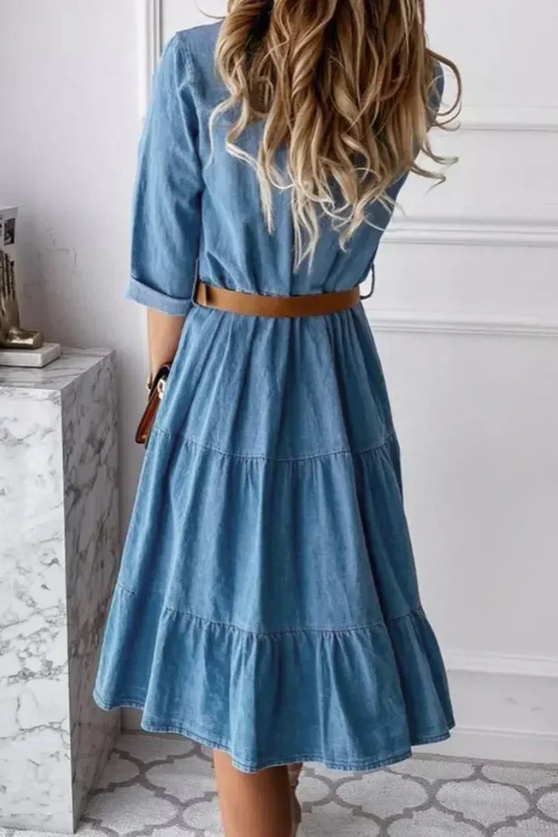 Stilla | Midi Skirt Med Volanter og Knapliste Af Denim