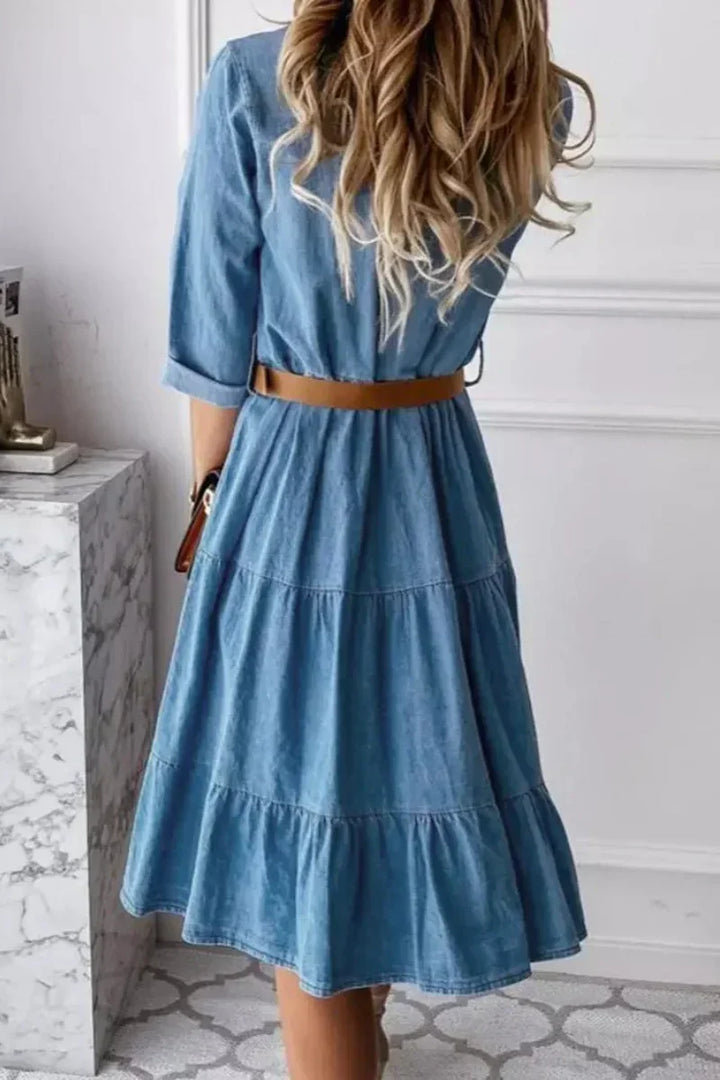 Stilla | Midi Skirt Med Volanter og Knapliste Af Denim