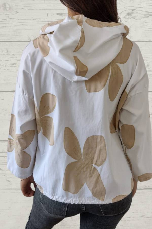 Stilla | Hvid Jakke Med Brunt Blomsterprint