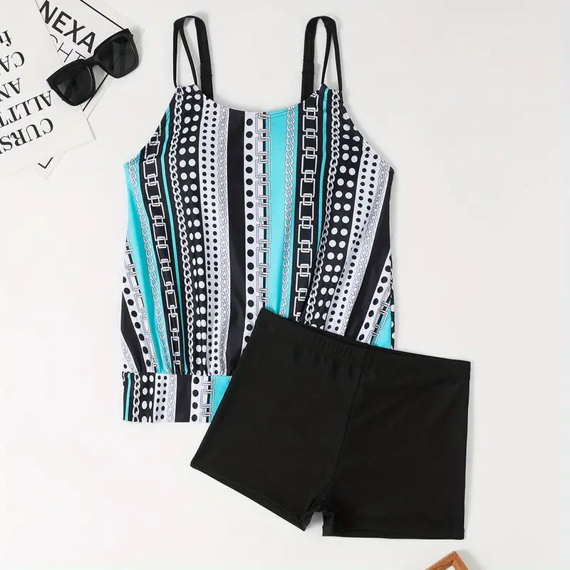 Stilla | Meget Elastisk Tankini Med Striber Og Punkter