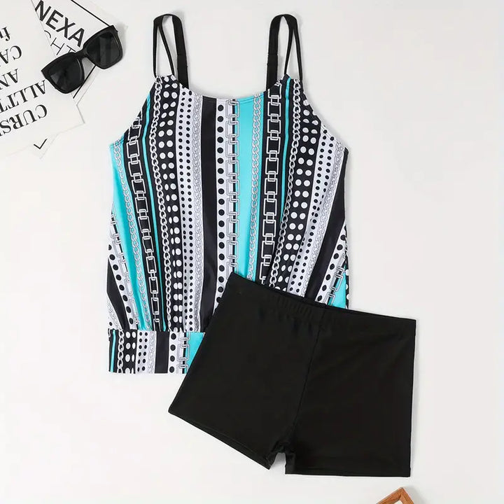 Stilla | Meget Elastisk Tankini Med Striber Og Punkter